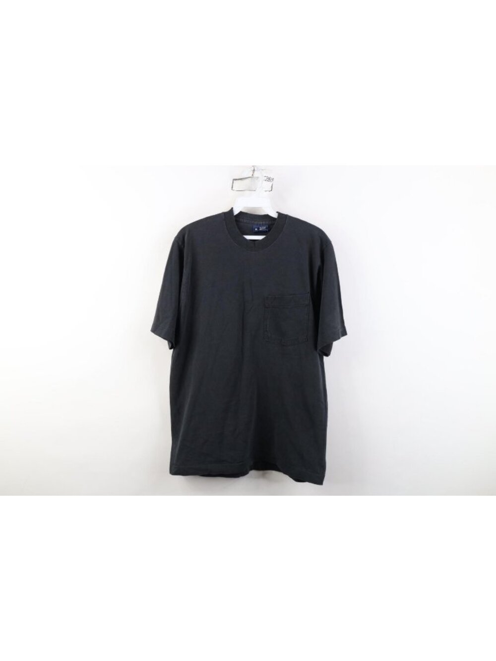 Vintage 90s Streetwear Mens Medium Faded Blank Cotton T-Shirt Black Pocket USA